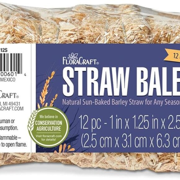 12 Piece Decorative Straw Bale 1 Inch x 1.25 Inch x 2.5 Inch Natural - Picture 1 of 10